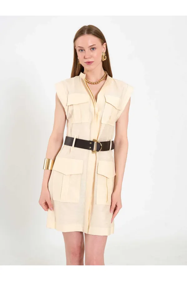 111720 Ayos Linen Mini Dress with Pocket Detail