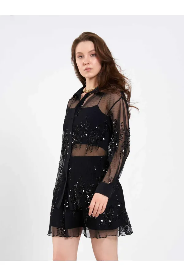 080807 Sequined Trimmed Shirt 080807 Sequined Trimmed Shirt