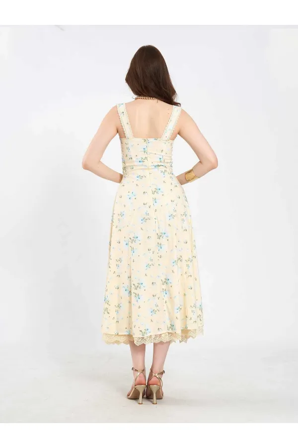 111729 Midi Dress with Ruched Bust and Ruffles 111729 Midi Dress with Ruched Bust and Ruffles