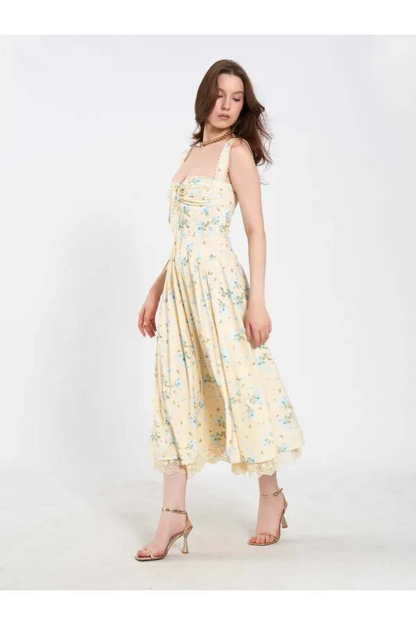 111729 Midi Dress with Ruched Bust and Ruffles 111729 Midi Dress with Ruched Bust and Ruffles