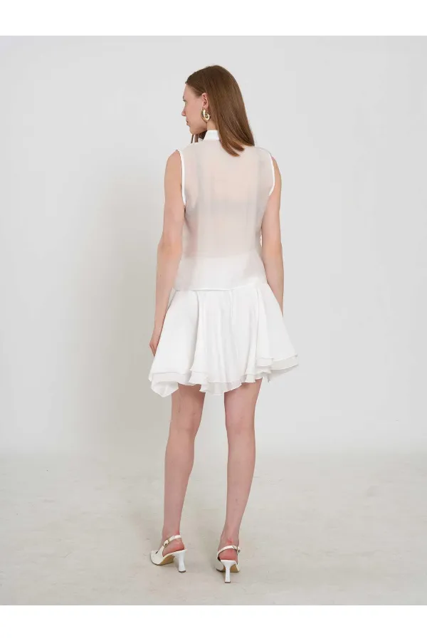 080774 Sleeveless Shirt with Ruffle Detail at Front