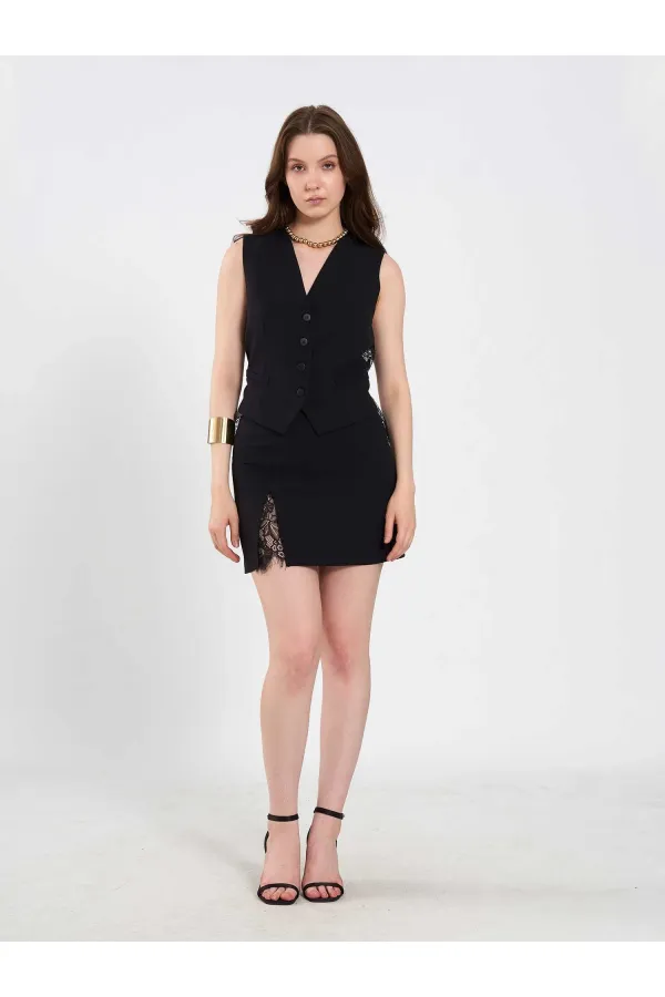 120748 Vest with Lace Detail and Buckle on the Back 120748 Vest with Lace Detail and Buckle on the Back