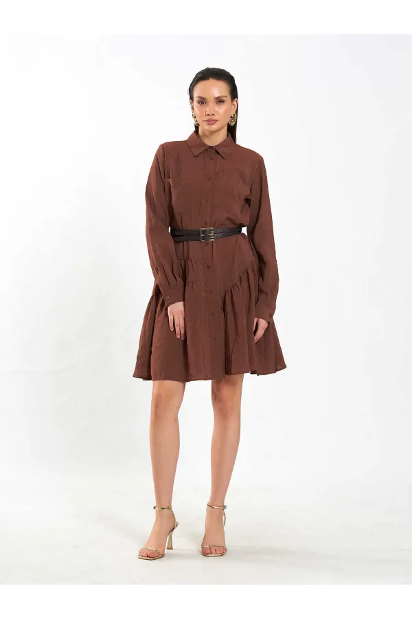 111703 Belted Ruffled Asymmetrical Dress