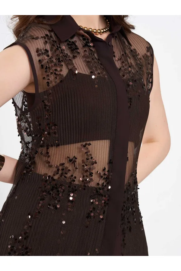 Chemise sans manches à sequins et ornements 080821