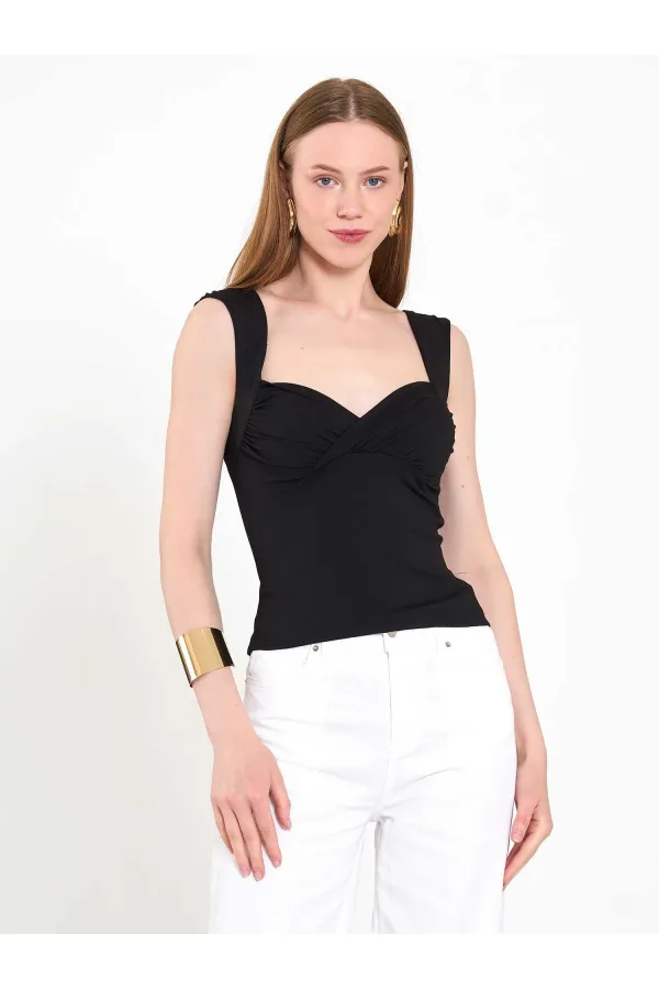 071926 Draped Front Knitted Blouse