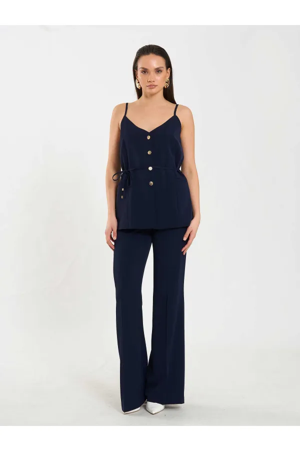 Gilet à col en V et ceinture à nouer à la taille 120743