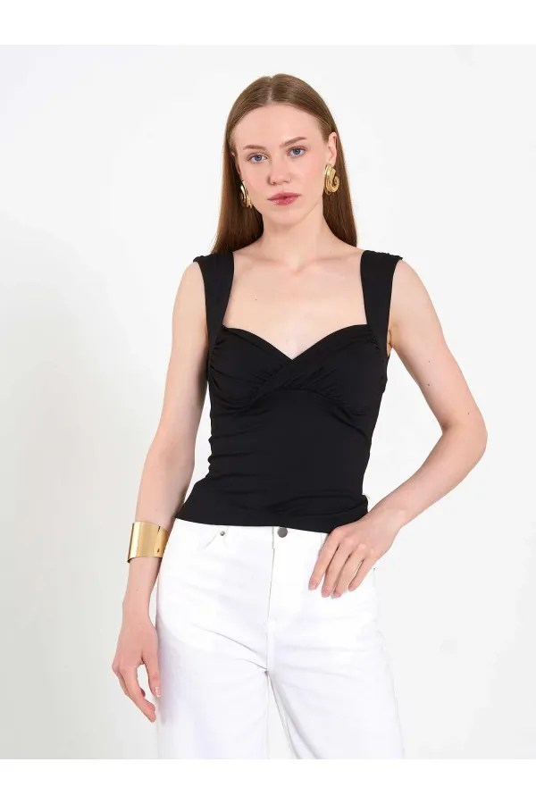 071926 Draped Front Knitted Blouse