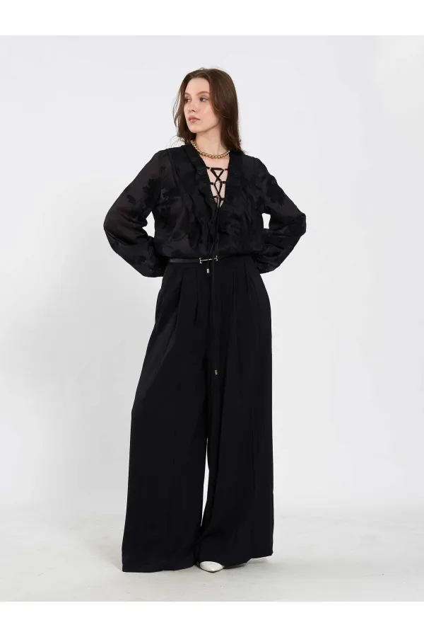 031676 Pleated Loose Fit Belted Trousers