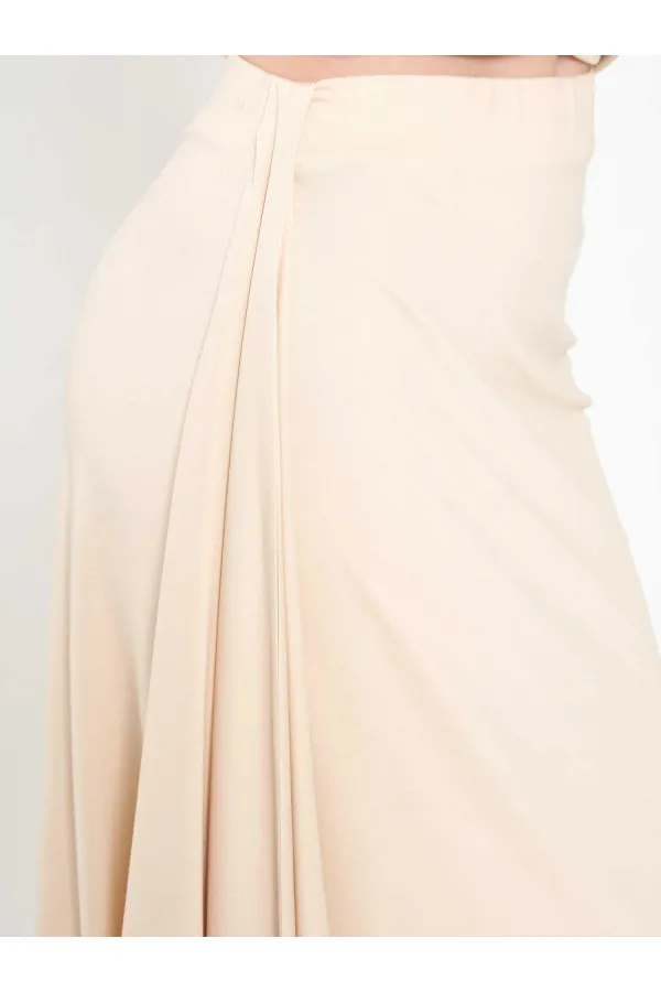 041197 Elastic Waist Asymmetrical Midi Skirt