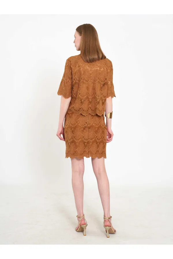 041195 Dantel Görünümlü Mini Etek