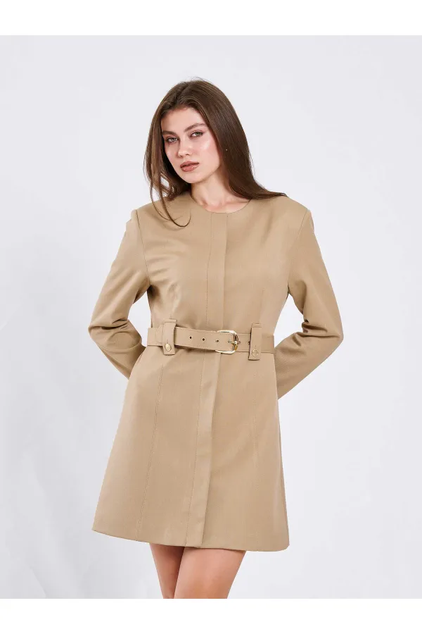 111640 Kendinden Kemerli Mini Elbise