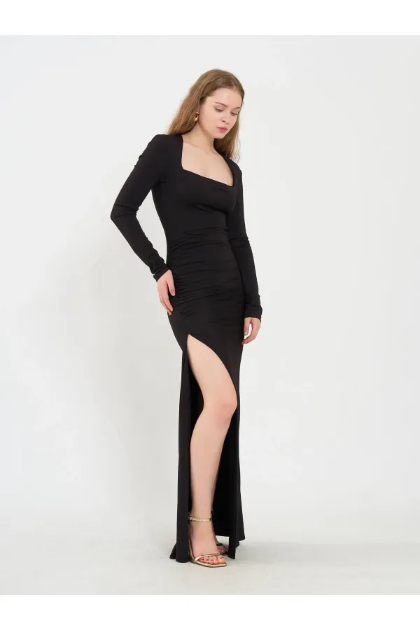 111694 Long-Sleeved Dress with Slit