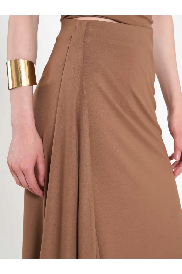 041197 Elastic Waist Asymmetrical Midi Skirt