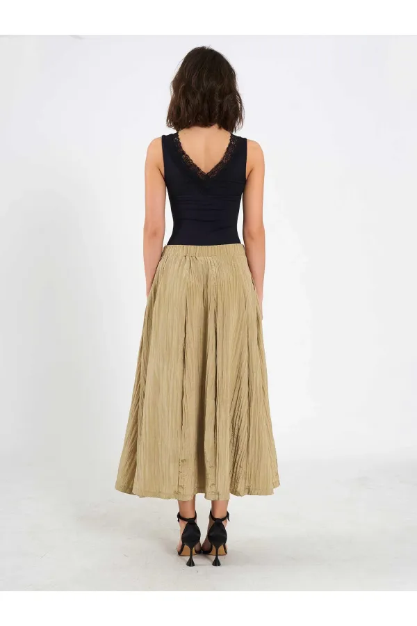 041188 Arkası Lastikli Kloş Midi  Etek