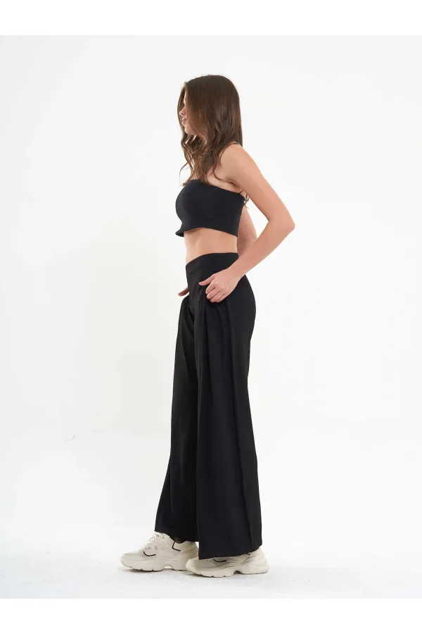 031595 Wide Leg Trousers with Side Pleats