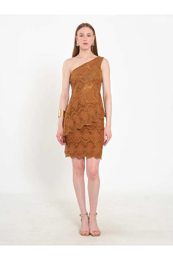 071920 Lace-Look One-Shoulder Asymmetrical Blouse