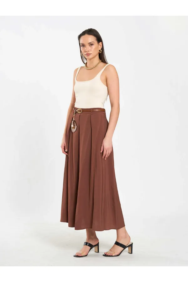 041164 A Pleated Belted Midi Skirt