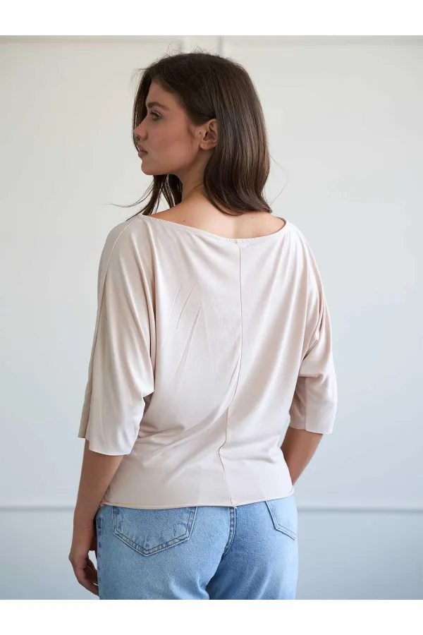 050747 Yarasa Kollu Kayık Yaka T-shirt