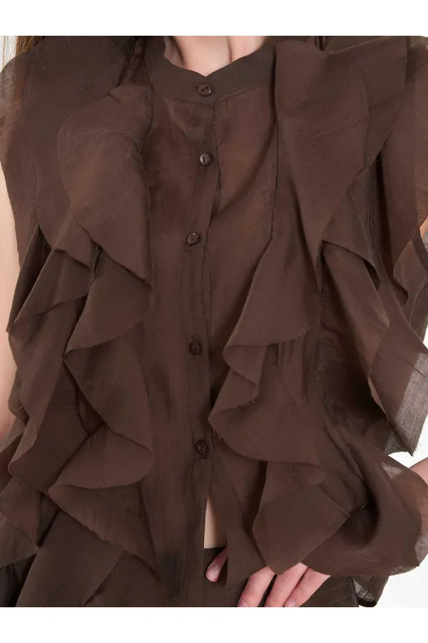 080774 Sleeveless Shirt with Ruffle Detail at Front