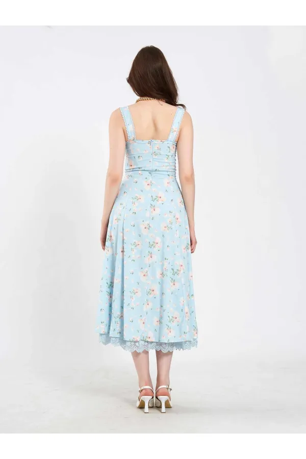 111729 Midi Dress with Ruched Bust and Ruffles 111729 Midi Dress with Ruched Bust and Ruffles