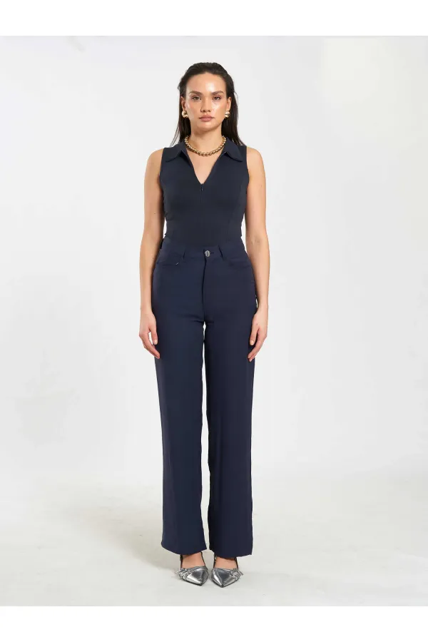 071894 Önü Fermuarlı Örme Kolsuz Body