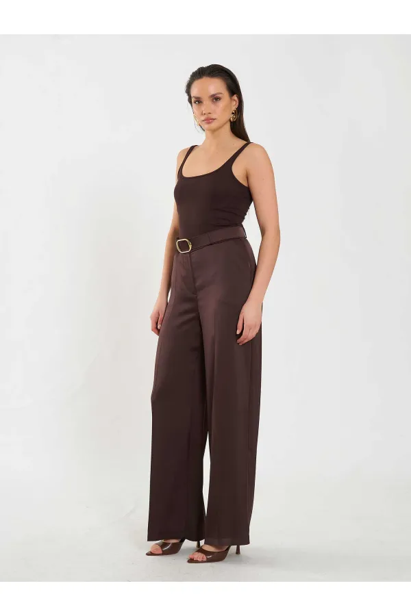 031656 Satin Belted Straight Leg Trousers