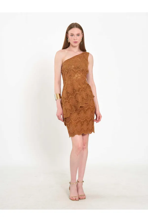 071920 Lace-Look One-Shoulder Asymmetrical Blouse