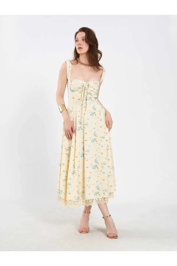111729 Midi Dress with Ruched Bust and Ruffles 111729 Midi Dress with Ruched Bust and Ruffles
