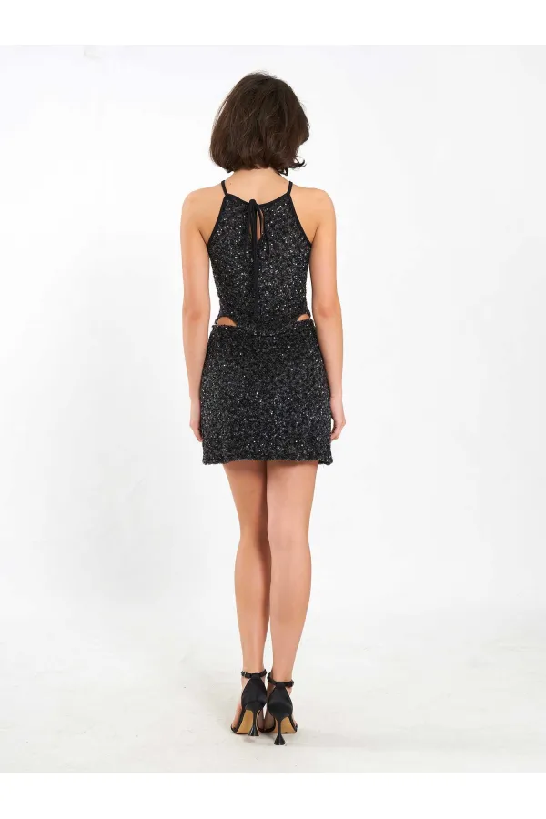 Jupe courte à sequins en forme de cloche (041184)