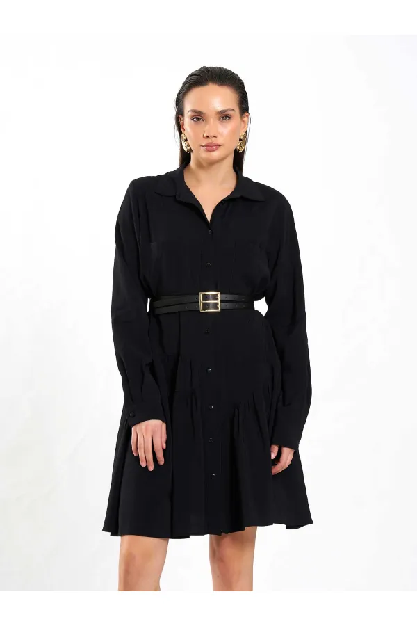 111703 Belted Ruffled Asymmetrical Dress