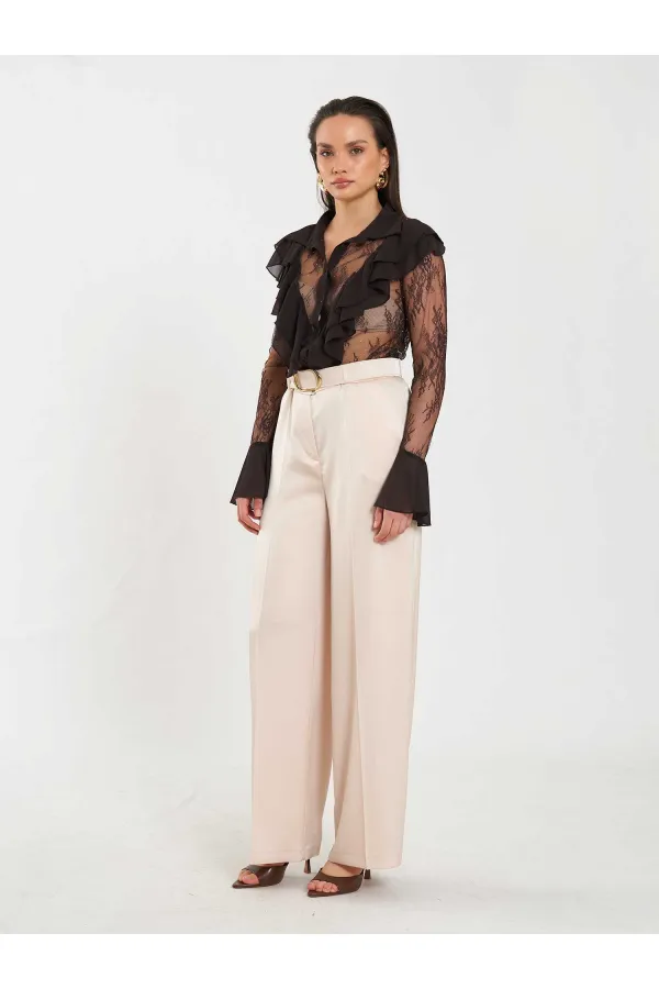 031656 Satin Belted Straight Leg Trousers