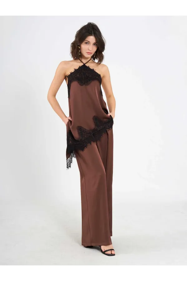 031649 Wide Pleated Satin Trousers