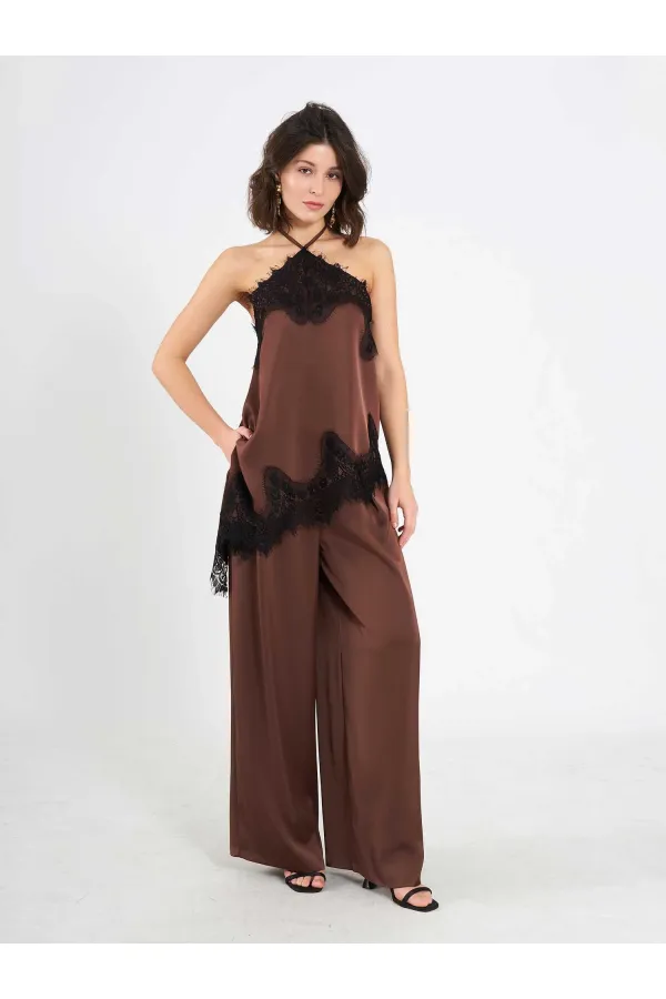 031649 Wide Pleated Satin Trousers