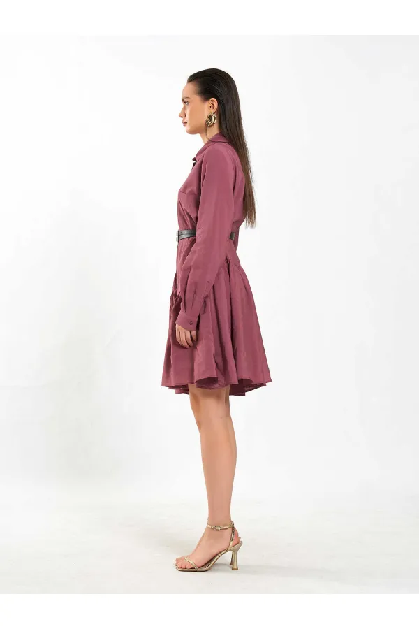 111703 Belted Ruffled Asymmetrical Dress