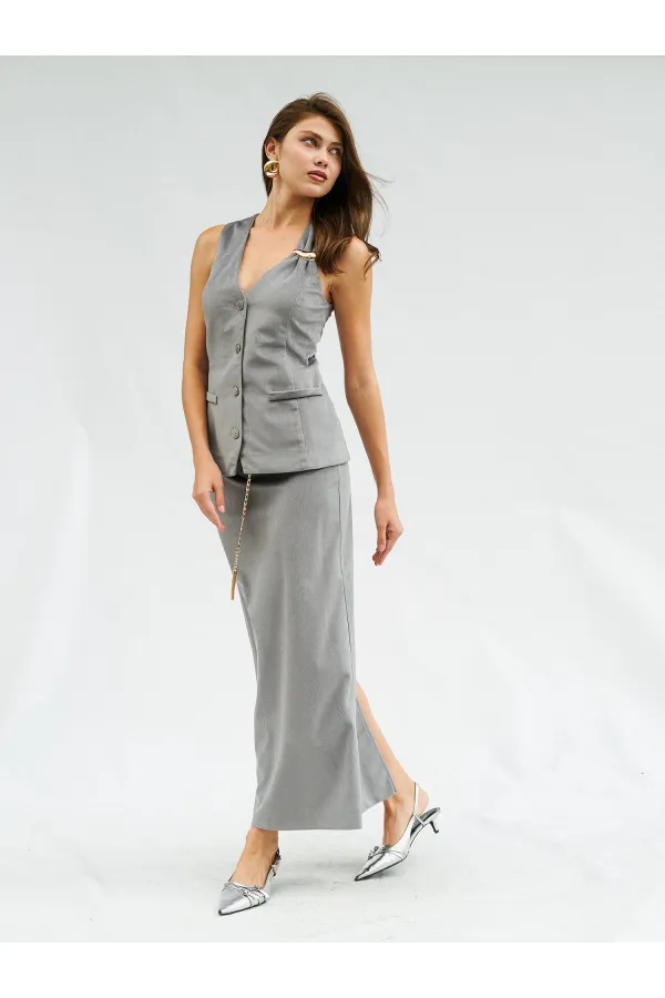 041101 Yırtmaçlı Düz Kesim Etek