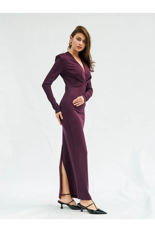 111632 Önü V Yaka Vatkalı Elbise