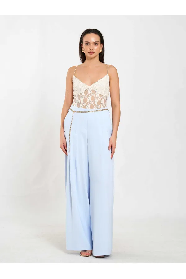 031641 Pervazlı Çift Pile Pantolon