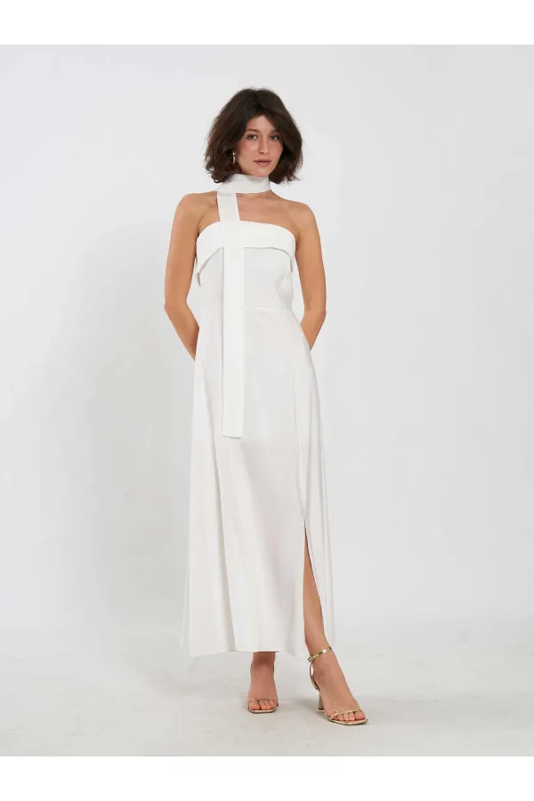 111706 Straplez Yırtmaçlı Elbise