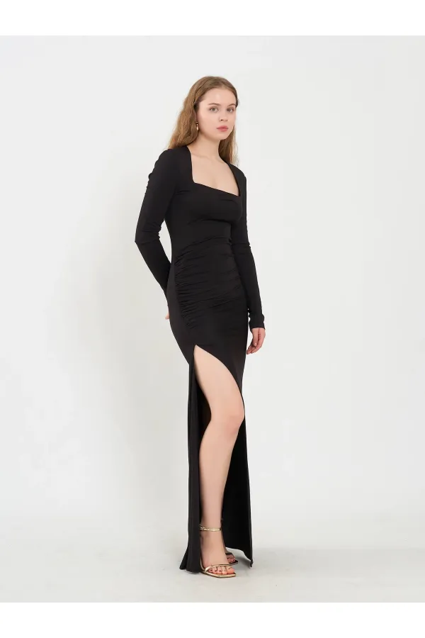 111694 Long-Sleeved Dress with Slit