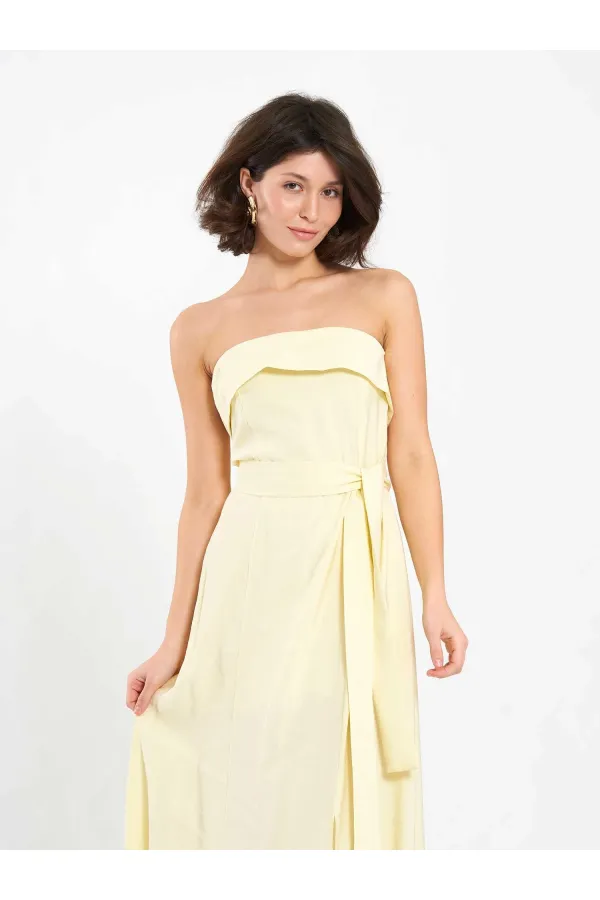 111706 Straplez Yırtmaçlı Elbise