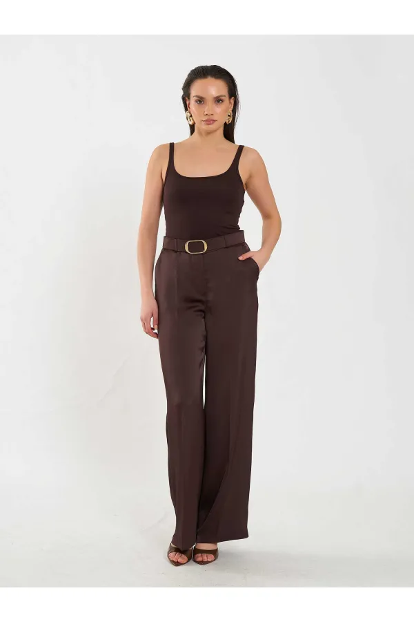 031656 Satin Belted Straight Leg Trousers