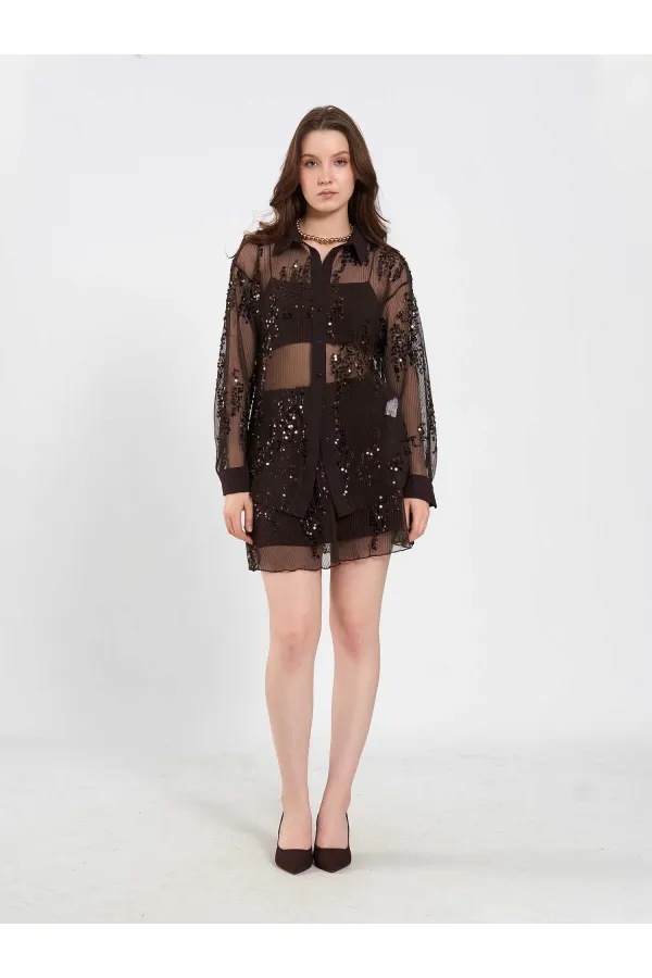 080807 Sequined Trimmed Shirt 080807 Sequined Trimmed Shirt