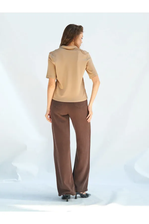 071824 Vatkalı Polo Yaka Bluz