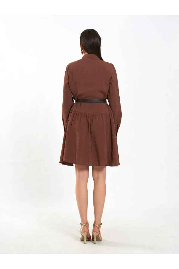 111703 Belted Ruffled Asymmetrical Dress