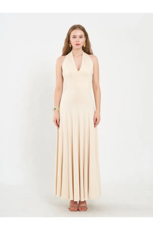 111684 Sırt Dekolteli Midi Elbise