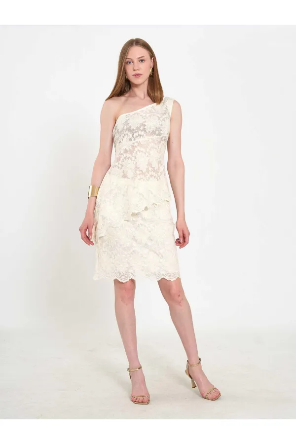 071920 Lace-Look One-Shoulder Asymmetrical Blouse