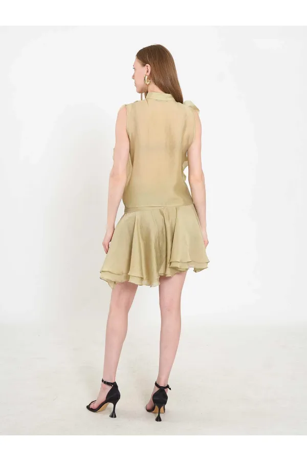 080774 Sleeveless Shirt with Ruffle Detail at Front