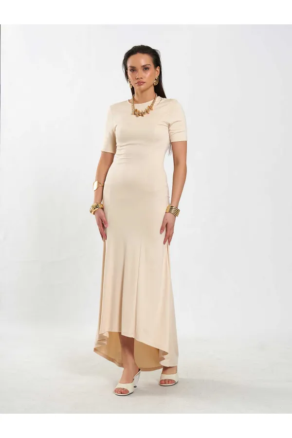 111693 Crew Neck Short Sleeve Basic Dress