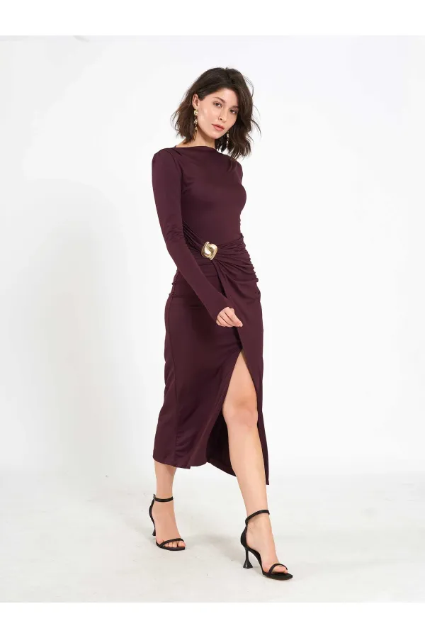 Robe midi drapée sur le devant 111699