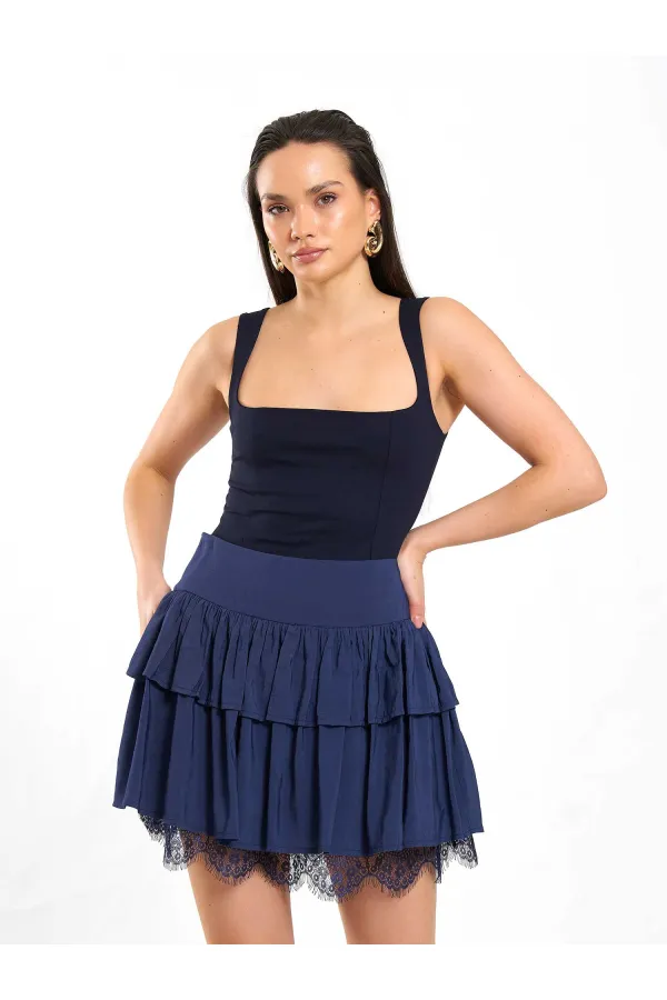 041180 Dantel Detaylı Kloş Etek